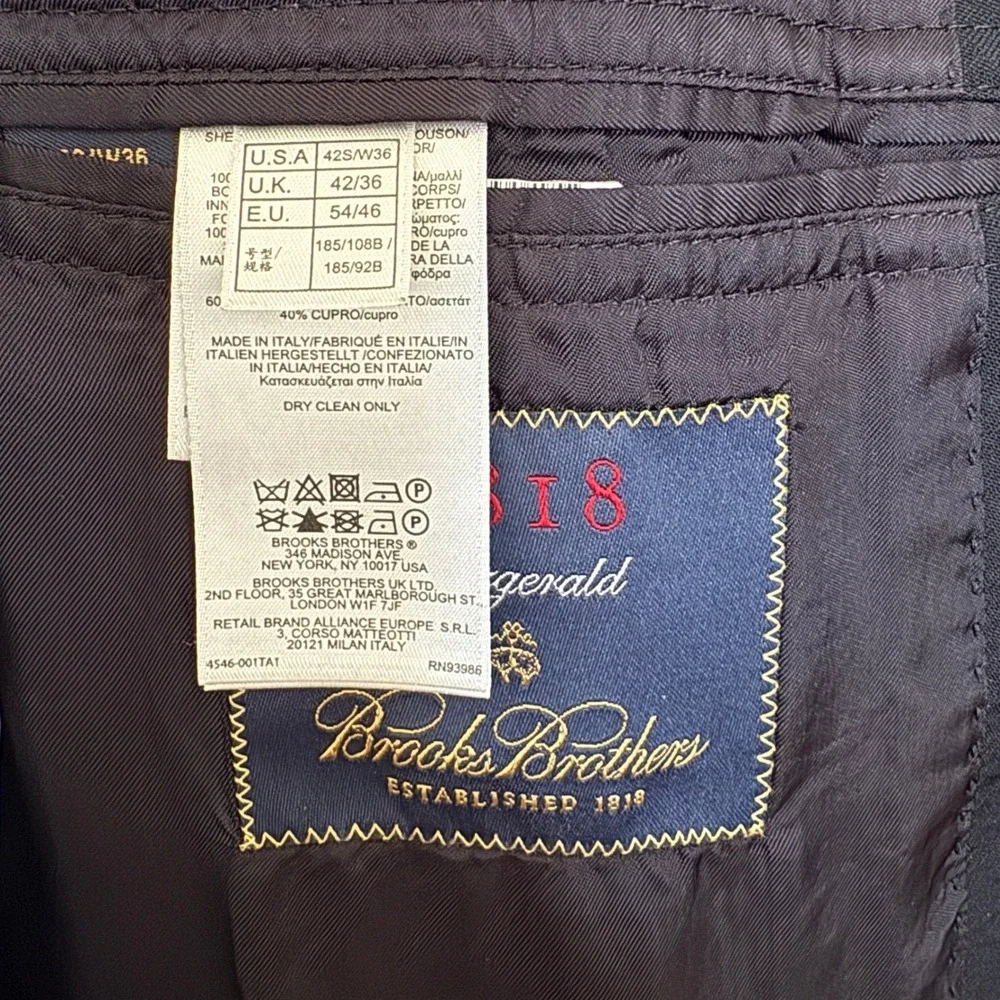 Brooks Brothers 1818 Fitzgerald Navy Blue Wool Blazer‎ Sport Coat Italy 42S
